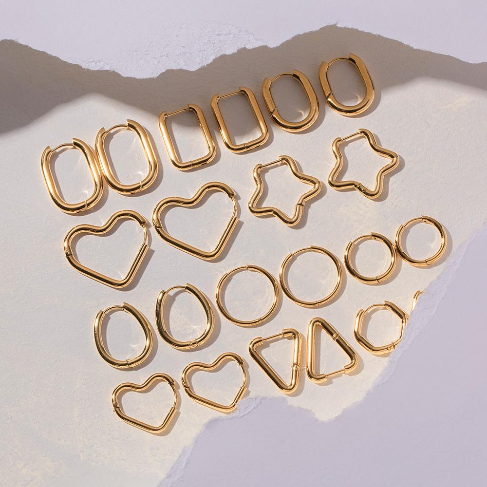 Minimalist Geometric Ear Clips Fashion Five Point Star Heart Titanium Steel Earrings for Women