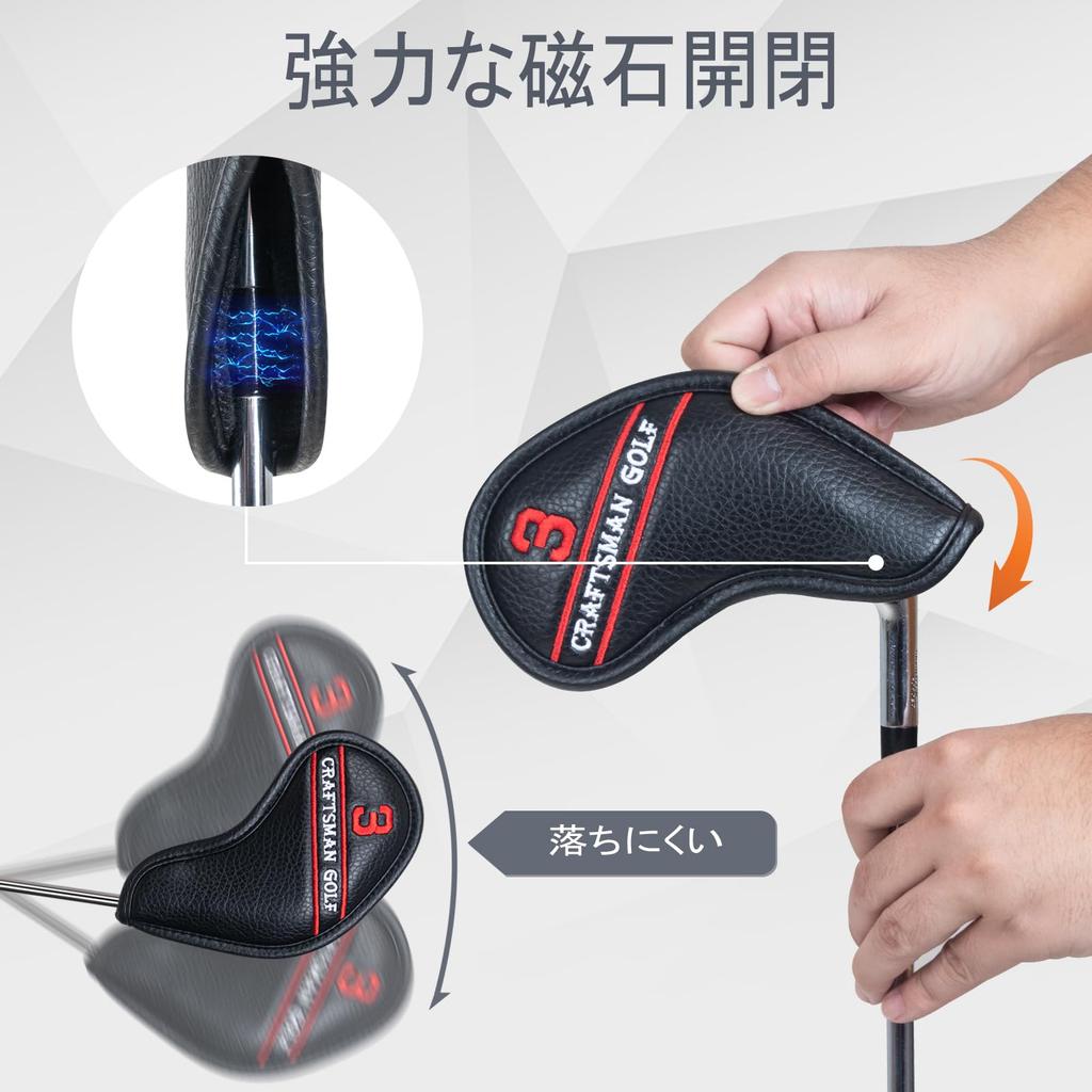 Golf Iron Covers Magnet Wedge Covers Club Head Covers Set Colorful Numbers 12pcs Black Synthetic Leather (3-9, Pw, Aw, Sw, Lw2)