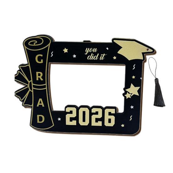 Wooden Photo Frame, Standard Size Graduation Picture Display, Black Gold with Rear Stand, Grad 2026 Picture Holder for Graduation Keepsake