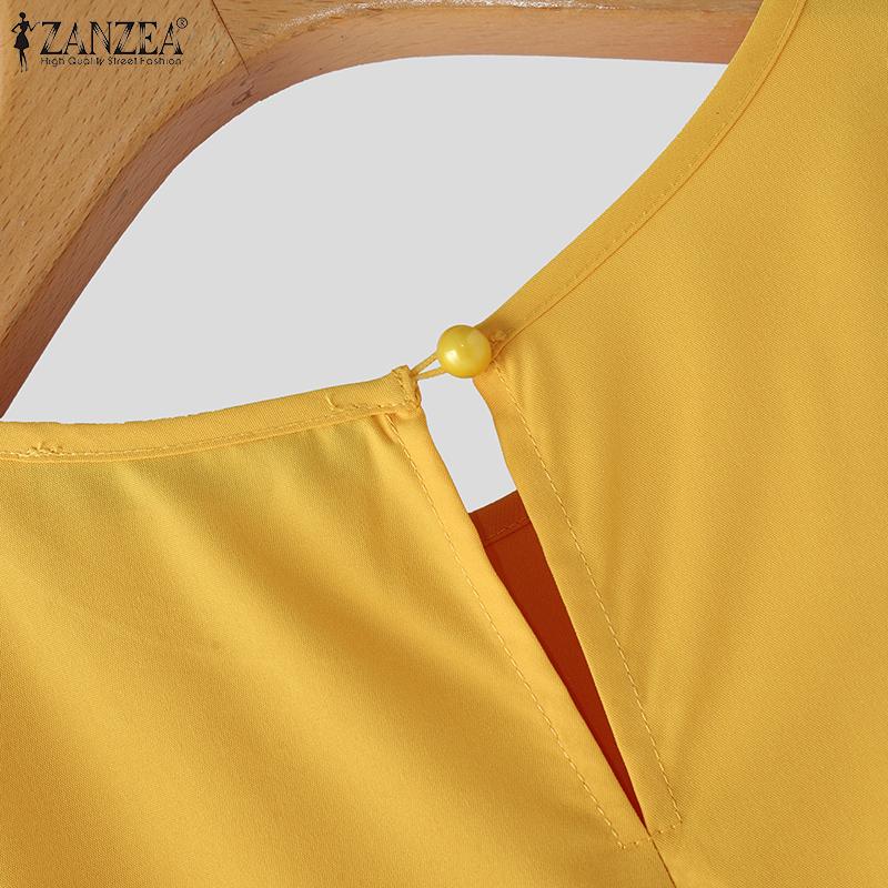 ZANZEA Women Casual Bows Patchwork Long Sleeve Loose Blouse