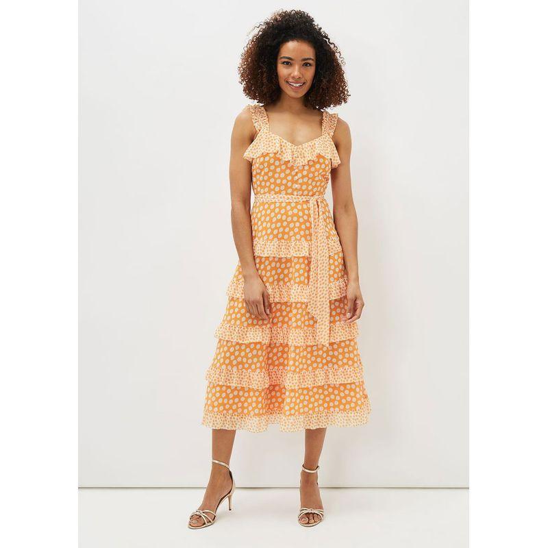 Plus Size Special Price ~ Niche Style Elegant Ruffled Polka-Dot Cinched Lace-up Sleeveless Waist Tied Dress