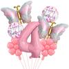 Palloncini Numerici Farfalle Rosa Materiale Foil Palloncini Fiore Happy Birthday 1-9 Palloncini Foil Forniture per Feste di Compleanno