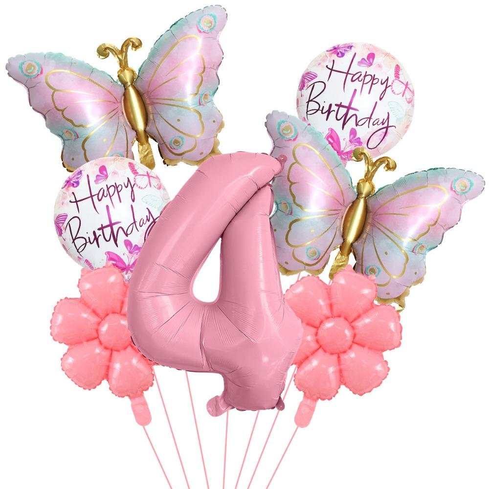 

Pink Butterflies Number Balloons Foil Material 1-9 Happy Birthday Balloons Flower Foil Balloons Butterfly Party Decorations 10inch