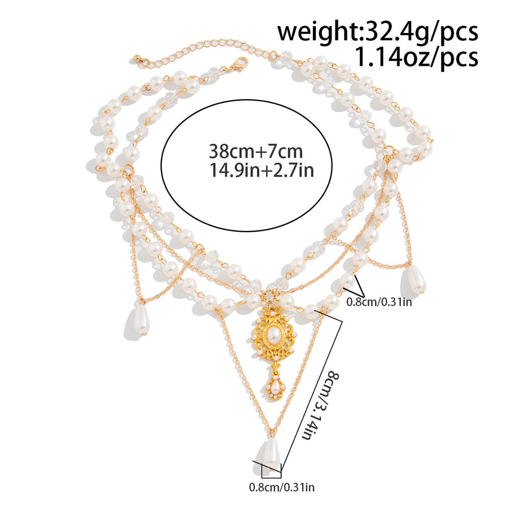 Pearl Teardrop Pendant Collarbone Chain Sweet Tassel Alloy Beaded Necklace Stacked Fashion Commuter Style Party Women's Necklace