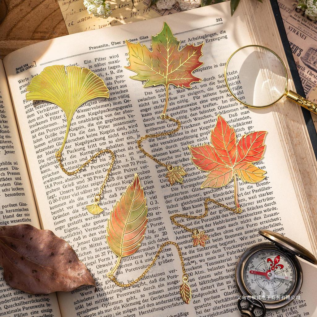 Teacher's Day Retro Leaf Metal Bookmark – High-Value, Creative Gift Box with Leaf Veins Design.