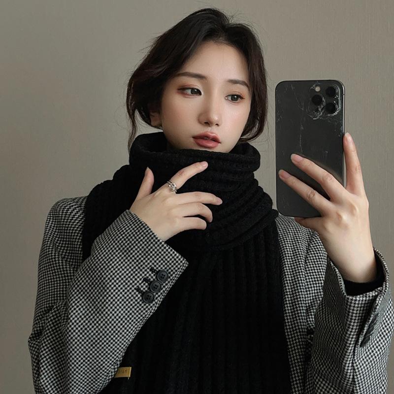 

Korean Style White Harajuku Style Chunky Knit Scarf Women s Winter Versatile Warm Japanese Student Thickened Neck Warmer One Size
