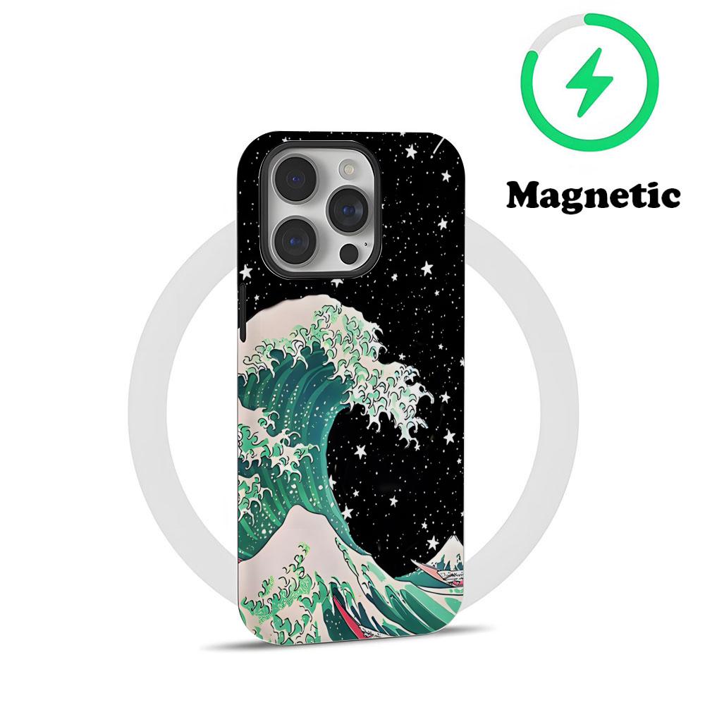 The Big Wave Of Kanagawa Phone Case Magnetic For IPhone 16 15 14 13 12 11 Pro Max X XR XSMax 7 8 Plus Glossy Film Hard PC Cover