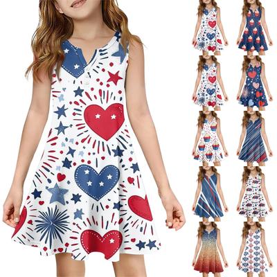 Girl Summer Dress Color & Print Sleeveless Dress With Pocket Casual Dress Sleeveless Party Dress Independence Day