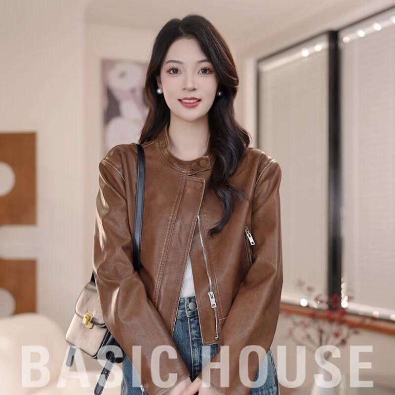 Basic House Women s Faux Leather Moto Jacket S