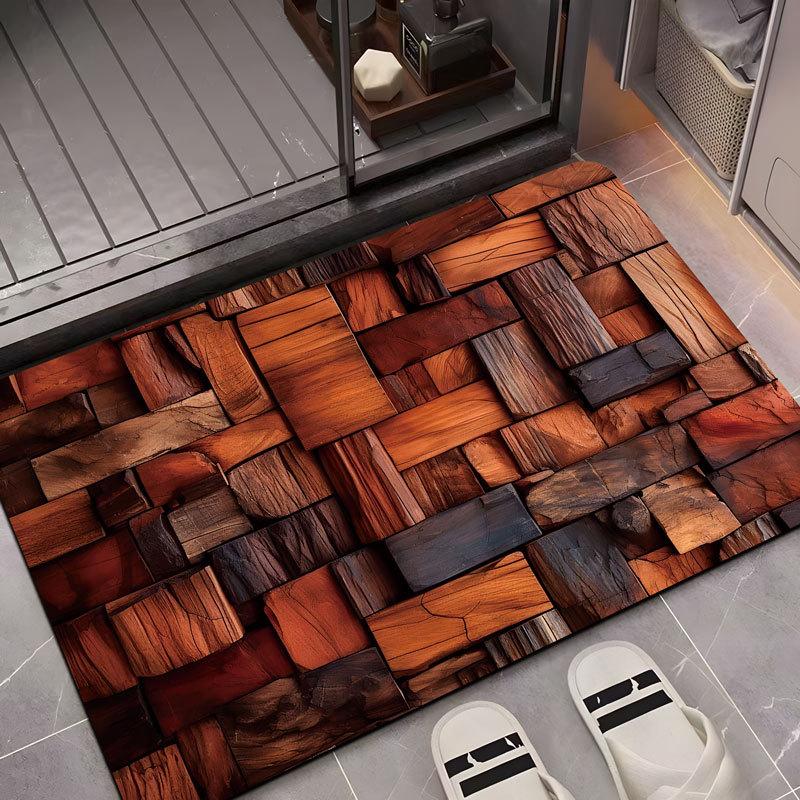 Nordische Holzmaserung Eingangsmatte Fußmatte Schmutzabweisend und Pflegeleicht Rutschfeste Fußmatte