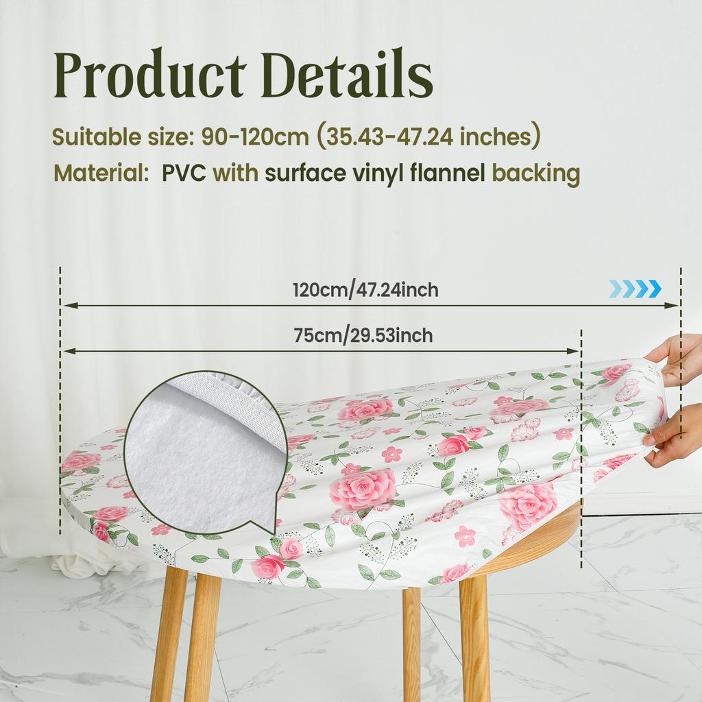 Elastic Round Table Cover Fitted Vinyl Waterproof Tablecloth Reusable Flower Dining Table Cloth For Home Table Protector Decor