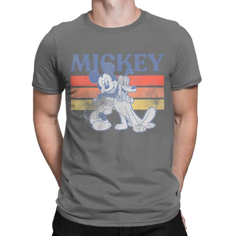 Mickey and Friends T Shirts Mickey Pluto Retro Line Cotton Clothing Fashion Short Sleeve Crew Neck Tee Shirt 3XL TShirt S