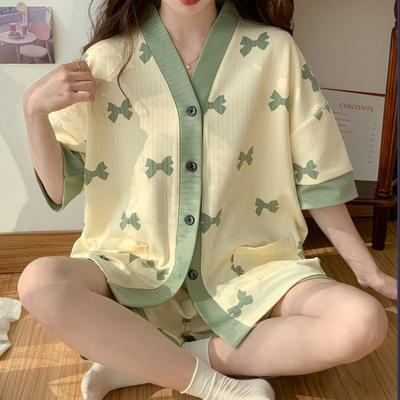 Conjunto de pijama de talla grande para mujer, cárdigan de manga corta de verano, ropa para el hogar