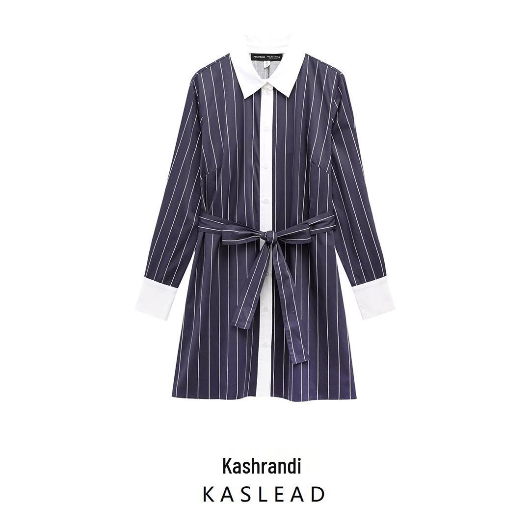 

European & American Style Women s Spring 2025 Shirt Dress with Waist Tie Extra Small темно-синього кольору