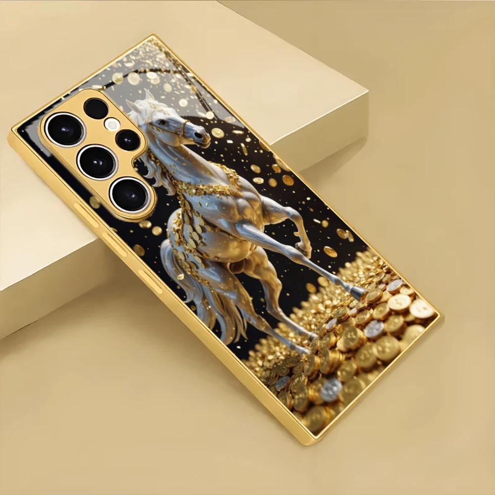 Electroplated Gold Phone Case For Samsung Galaxy S26/S25 Edge/S24/S23/S22 Ultra Featuring Golden Pegasus Design For Good Fortune