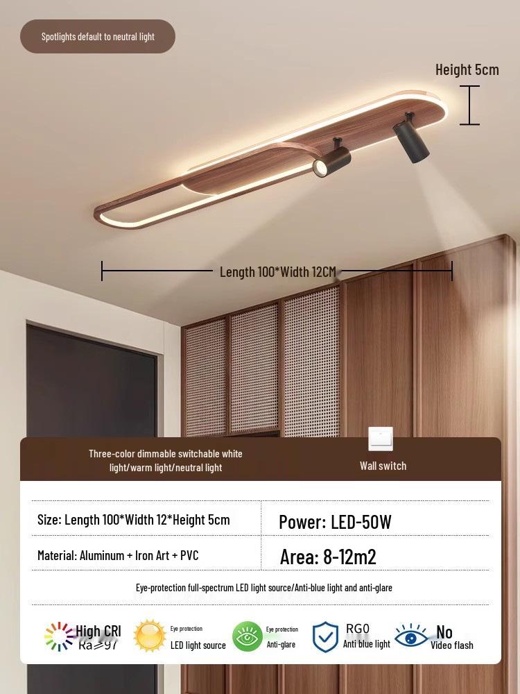 Minimalist Chinese Style Wood Grain Ceiling Spotlight for Hallway, Living Room, Entrance, or Cloakroom