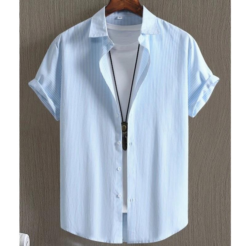 Hawaiian Shirts For Men 3d Stripe Print High-Quality Men'S Clothing Loose Oversized And Blooms Summer Casual Short Sleeve