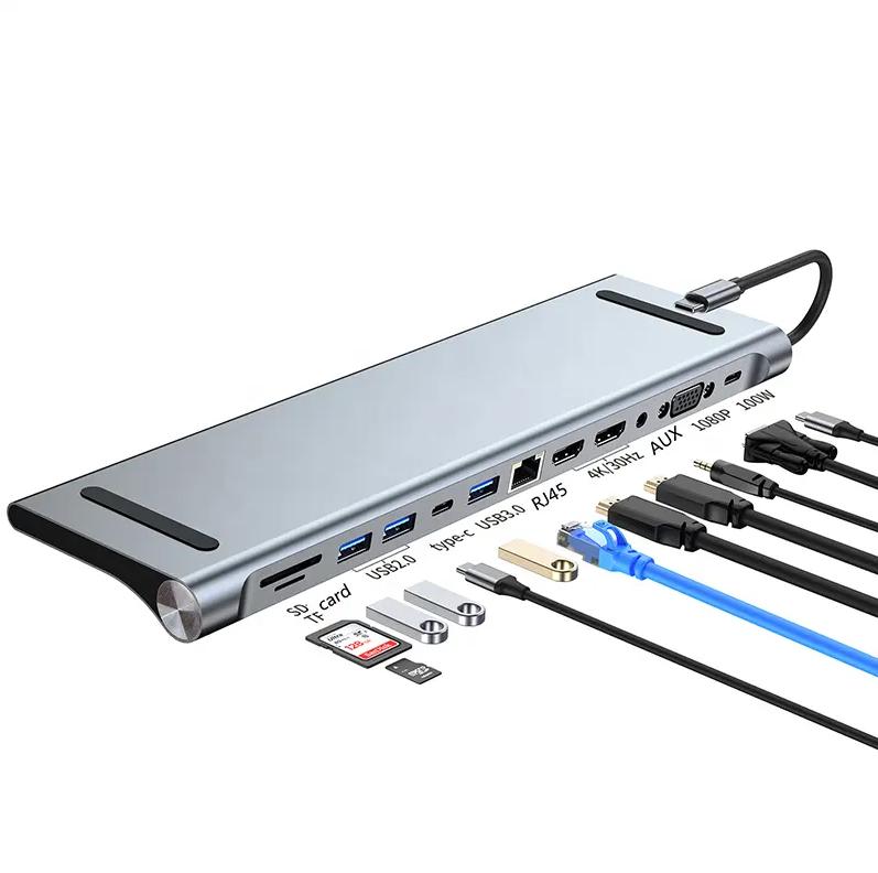 Mindpure 12-in-1 USB C Hub MST Docking Station with Dual HDMI 100W PD RJ45 SD TF Card Reader