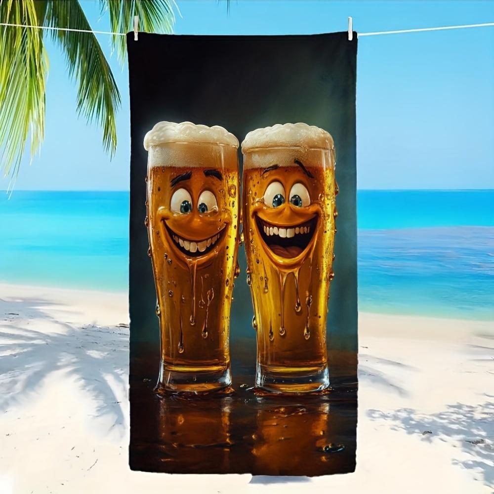 

1PC Oversized Microfiber Beach Towel Soft Lightweight Quick-Dry Fun Two Glasses Beer Print Sand-Free for Travel Picnic Camping B W30*H60(CM)