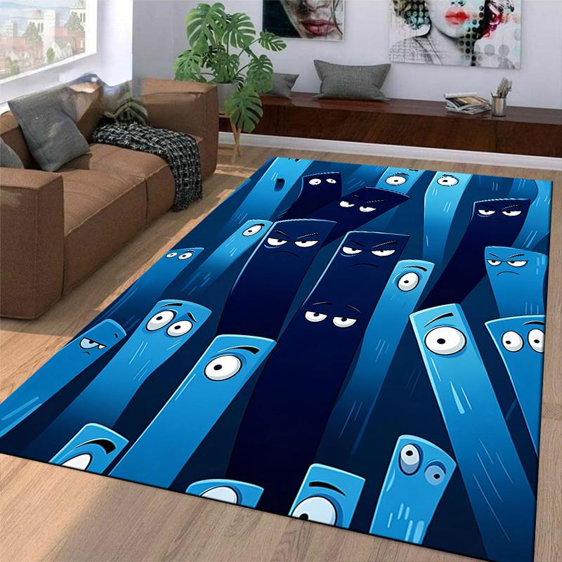"Cartoon Blue Characters with Funny Expressions Printed Carpet Rug" Suitable for use as an anti-slip for living room bedroom sofas