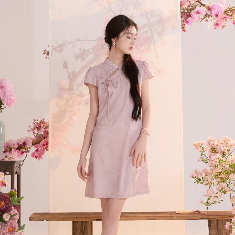 Sancai Neuer Chinesischer Stil Jacquard Puffärmel Minikleid
