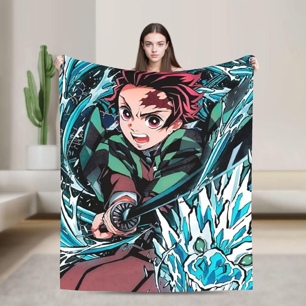 Demons Agatsuma Zenitsu Slayers Blanket Flannel  Winter Anime Multifunction Warm Throw Blankets for Car