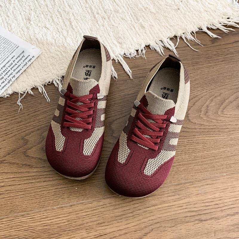 Casual Single Shoes Women's 2025 Spring New Flying Woven German Training Shoes Casual Women's Shoes Lightweight Single Shoes Soft Sole Comfortable M