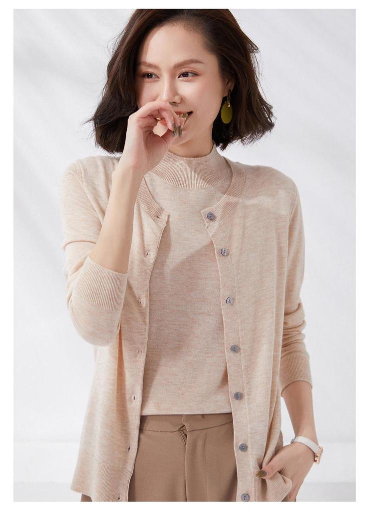 2023 Women's Fine-Spun Wool Cardigan: Round Neck, Lightweight, Spring & Summer Knit Top