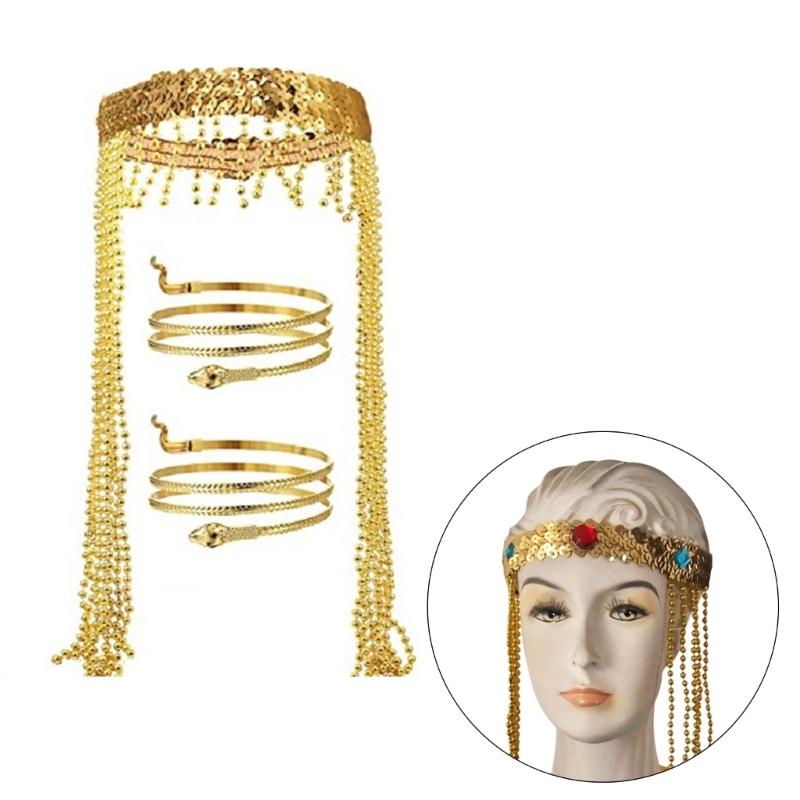 Egyptian Beaded Headband Snake Shape Bangle Carnivals Headpiece Carnivals Hairband Party Cosplay Costume Tool Unisex