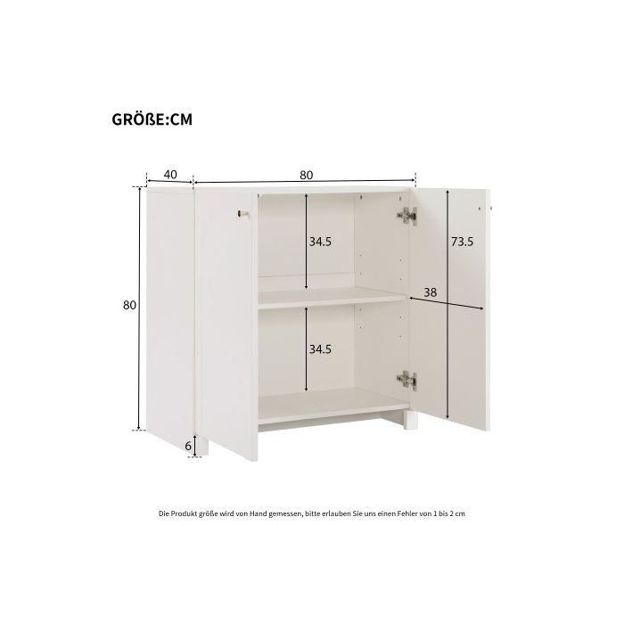 Armoire 2 Portes - MUVOE - Crème-Blanc - Dimensions 80x40x80 Cm - Style Romantique - Poignées Dorées