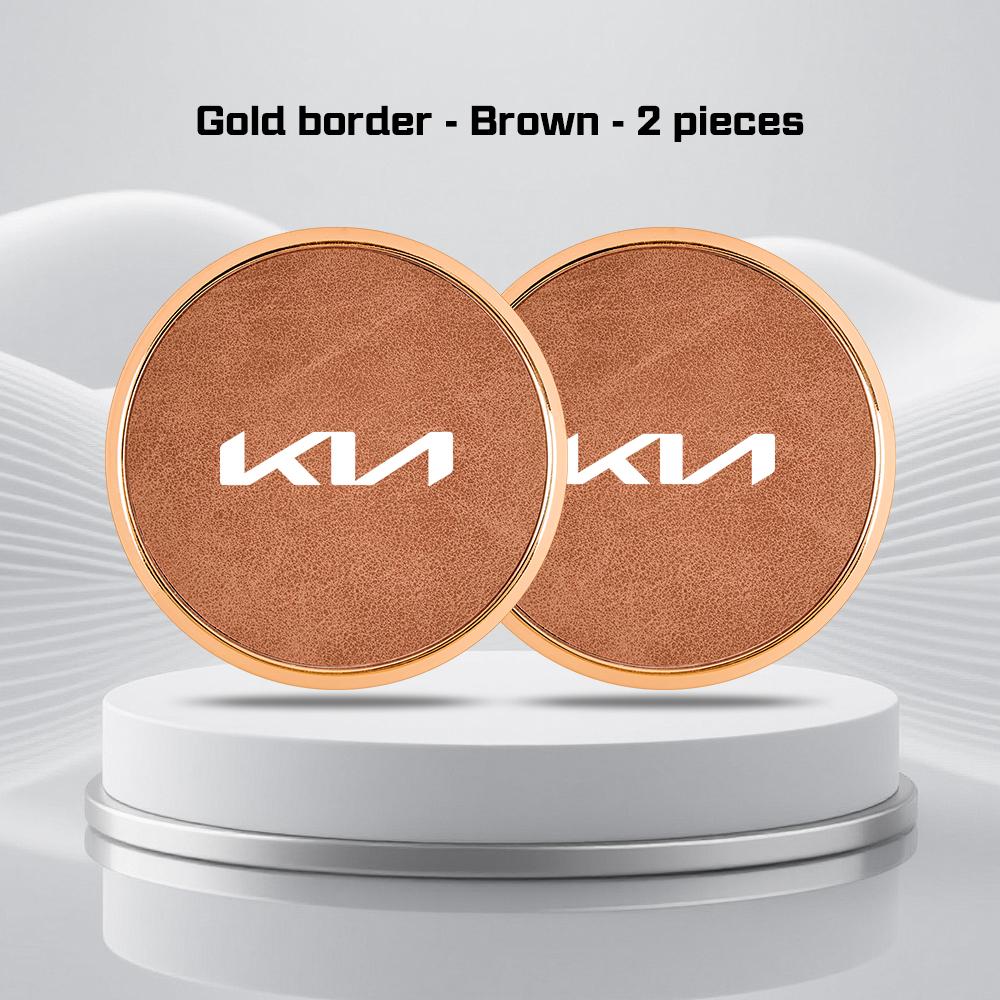 Car Leather Alloy Coaster For Kia GTLine RIO K2 K3 K4 K5 k8 Sportege Picanto Optima Soul Ceed Water Cup Holder Pad Non-slip Mat rnqt40