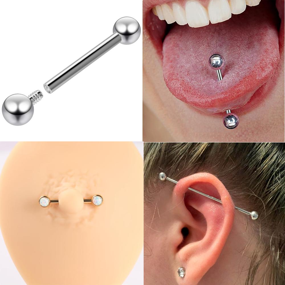 5/10/50pcs F136 Titanium Implant Grade 16G 14G Straight Barbells Tongue Nail Nipple Studs Ear Helix Piercing Jewelry Accessories