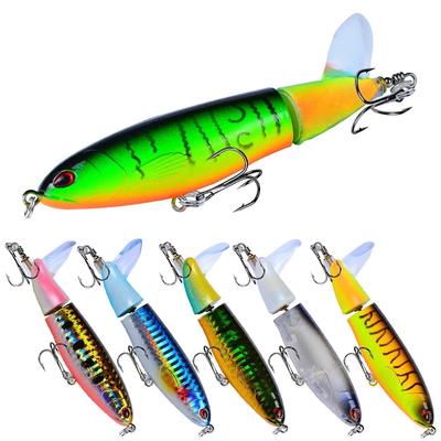 1pcs 10cm 14cm Topwater Spinner Fishing Lure Popper Artificial Pencil Hard Bait Propeller Rotating Tail Fishing Tackle Swimbait