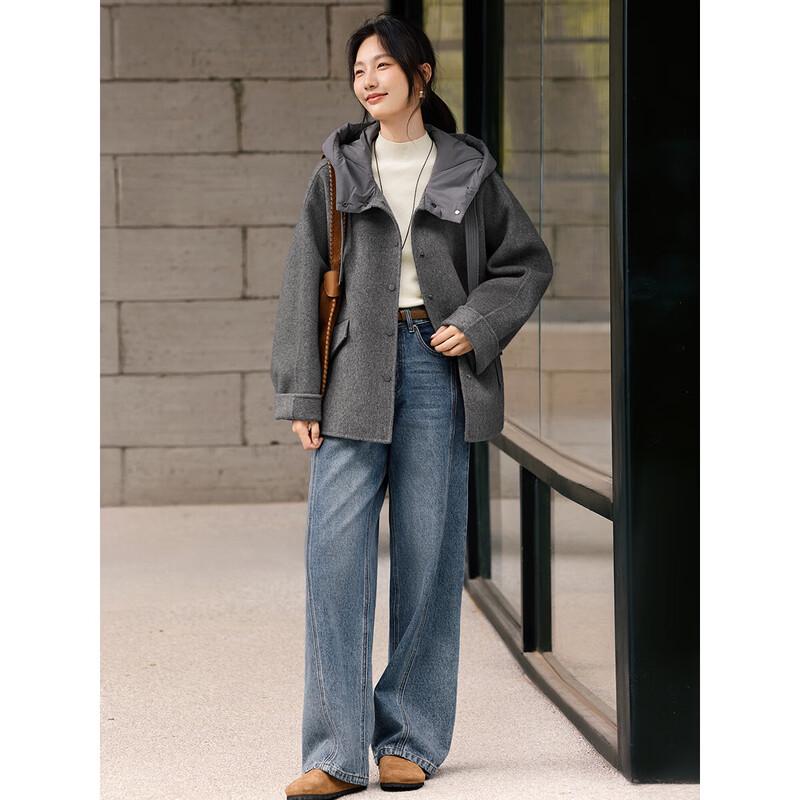 XWI Women's Hooded Double-Faced Wool Blend Short Coat