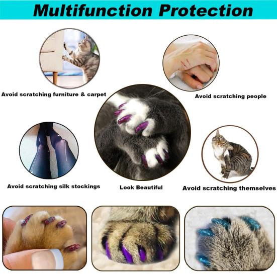 120 Stuks Katten Nageldopjes Natuurlijk Veilig Kattenklauw Hoesjes Tips met Lijm En Applicators Niet-Toxisch 6 Kleuren Katten Nagelhoesjes