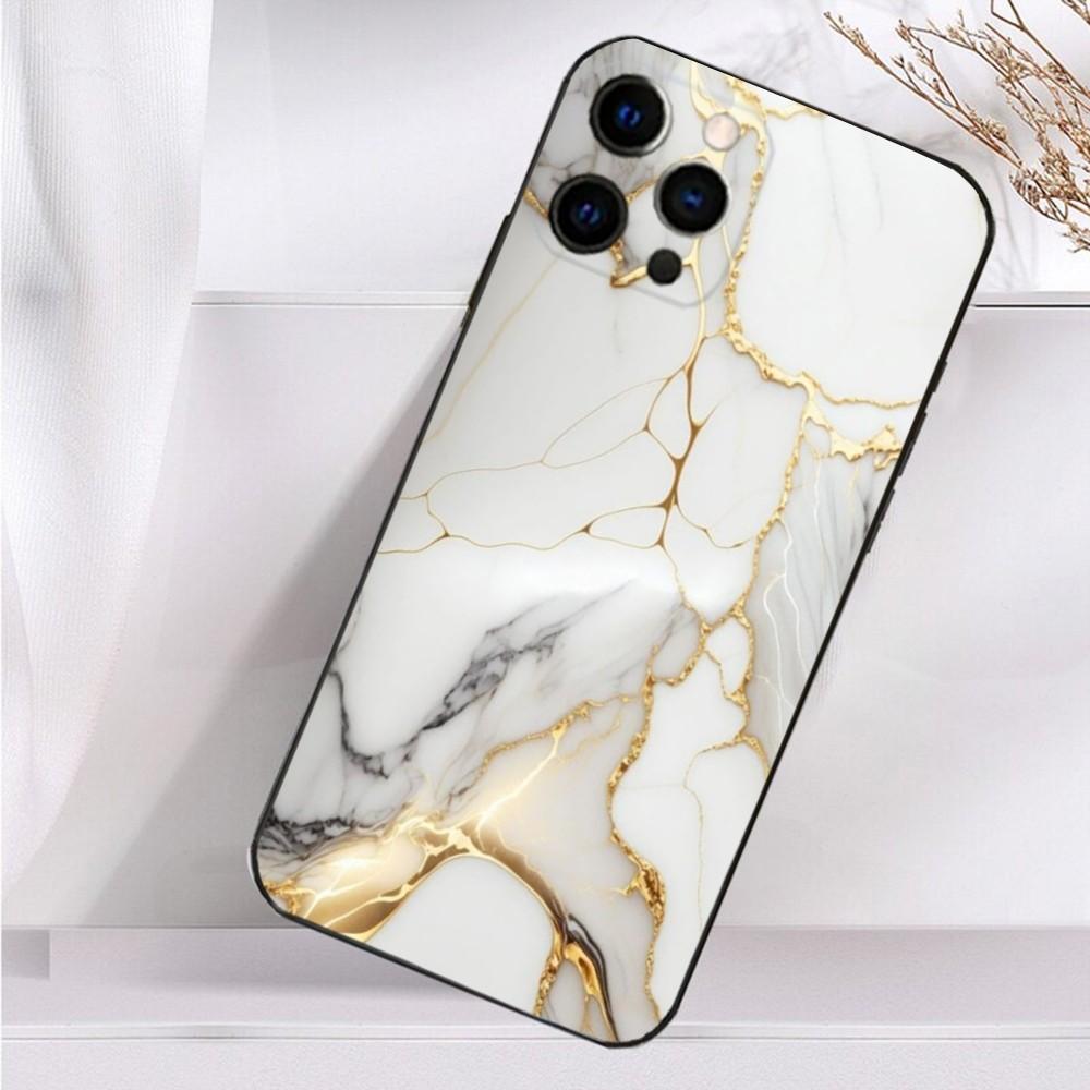 B-Black Gold Marble Art Phone Case For iPhone 16,15,14,13,12,11 Plus,Pro Max,XS,X,XR,SE,Mini,8,7 Soft Silicone Black Cover