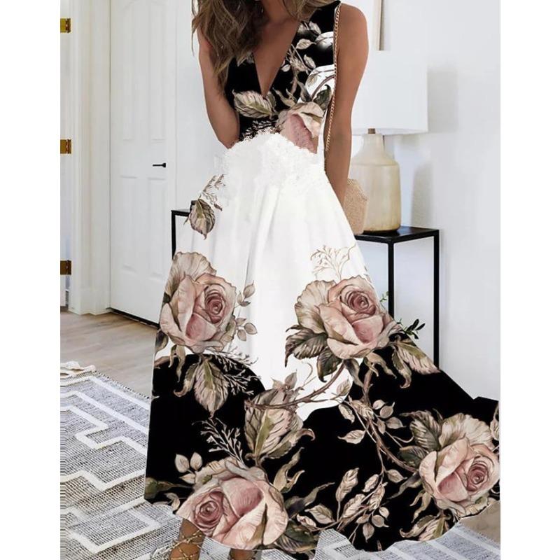 JPNTKY Damen Mode Sommer Frühling Ärmellos V-Ausschnitt Freizeitkleider
