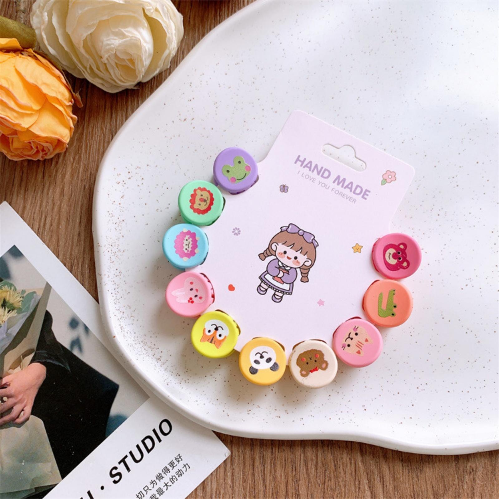 

10 шт. Детская заколка для волос с принтом мультяшного животного, маленькая заколка-краб, заколка для челки сбоку для девочек, детская заколка, головной убор