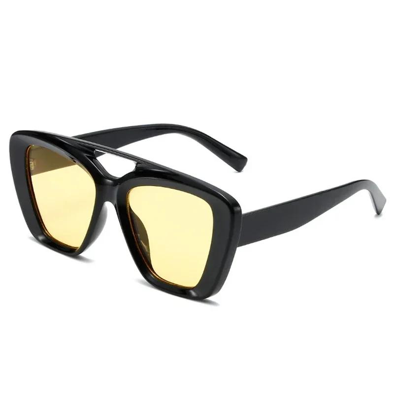 

Neutral Vintage Retro Double Bridge Cat Eye Sunglasses Stylish Casual UV400 Eyeglasses for Men Popular Matte Large Full Frame Sunglasses As the picture