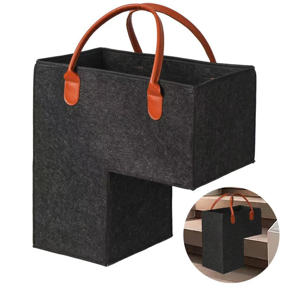 L-образная лестничная корзина для белья Большая войлочная корзина для хранения с ручками из ПУ Домашний декор лестницы Корзина для грязного белья Органайзер для игрушек и мелочей 1190₽