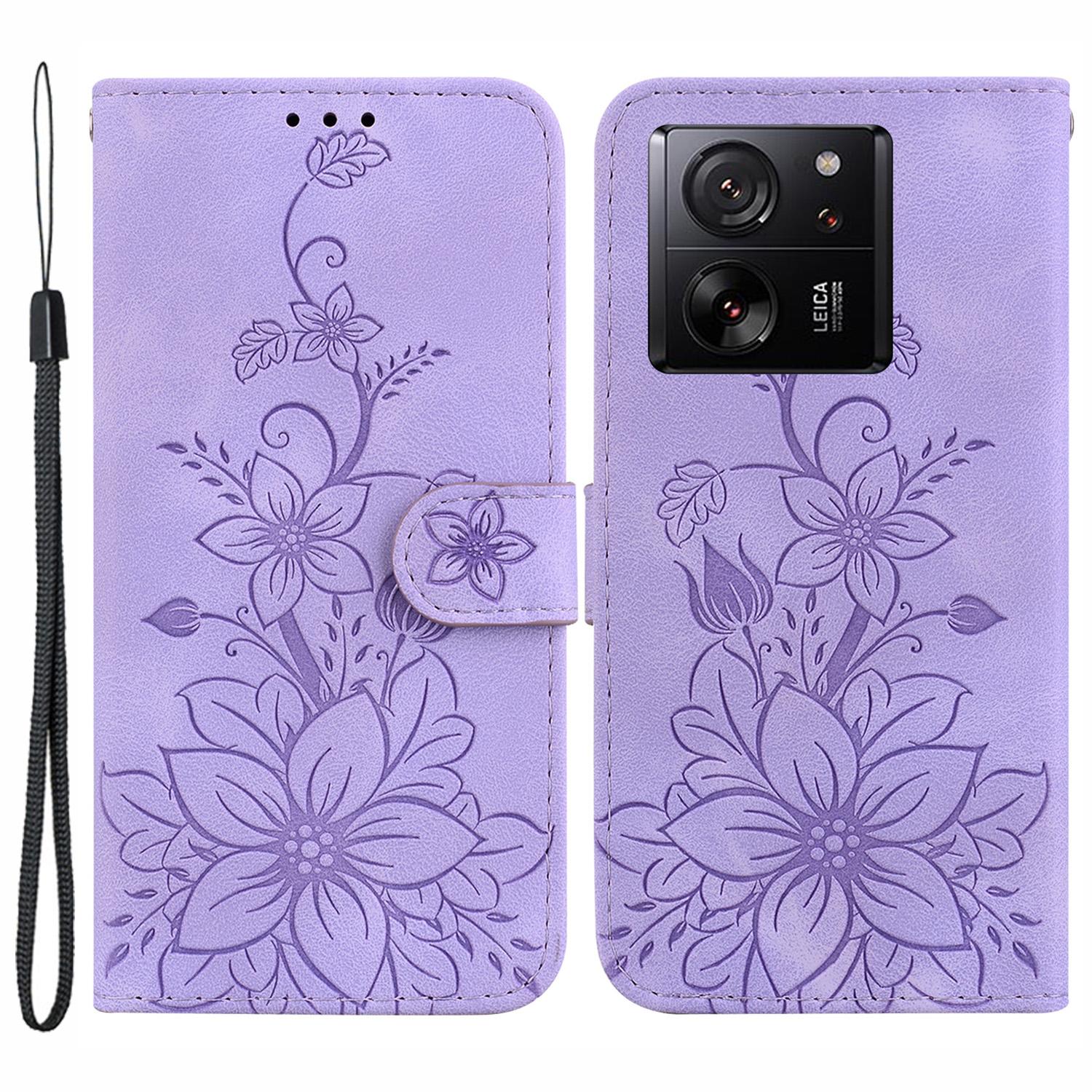 

For Xiaomi Redmi K60 Ultra/Xiaomi 13T/13T Pro Case Imprinted Leather Stand Phone Cover Purple