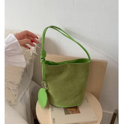 Strukturierte Umhängetasche Damen Wildleder tragbare Bucket Bag schlichte Alltags-Großraumtasche