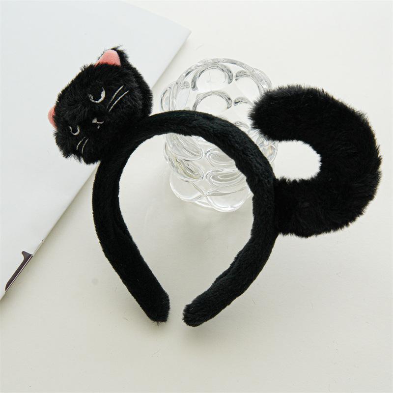 Black Cat Themed Hair Accessories Plush Halloween Styling Tools Cute Animal Ear Hair Ties Party Decorative Headwear