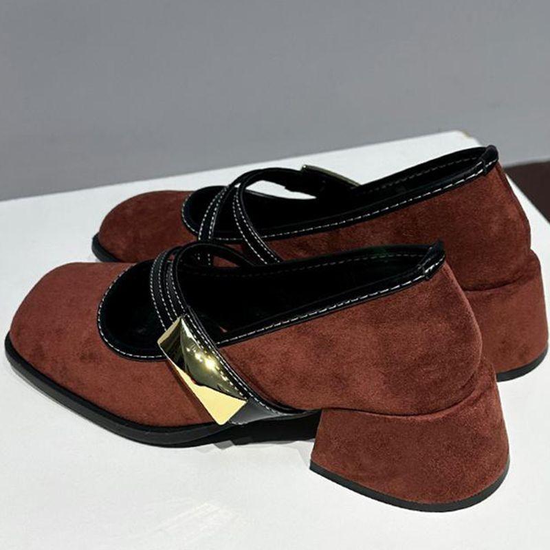 2025 spring new retro square head shallow mouth Mary Jane shoes versatile niche word with thick heel single shoes high heels