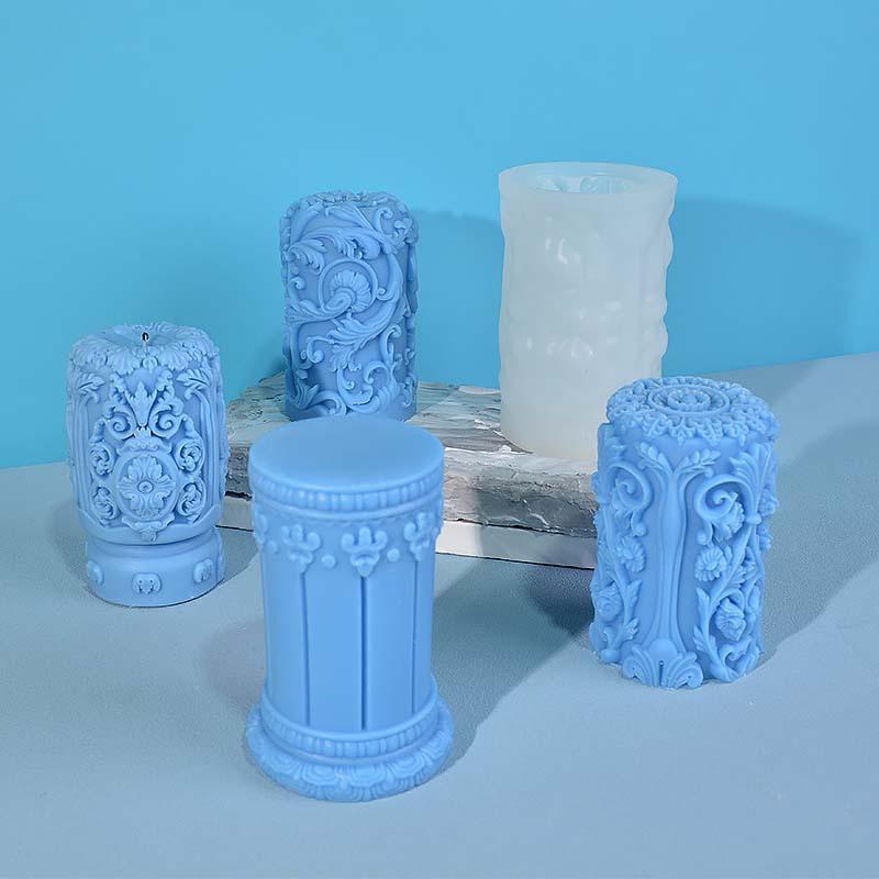 Relief flower cylinder candle silicone mold vine flower column Roman column concrete cement Rattan cylinder gypsum resin mold