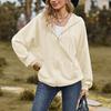 Women's V-neck Zipper Solid Color Long Loose Sweatshirt Jacket