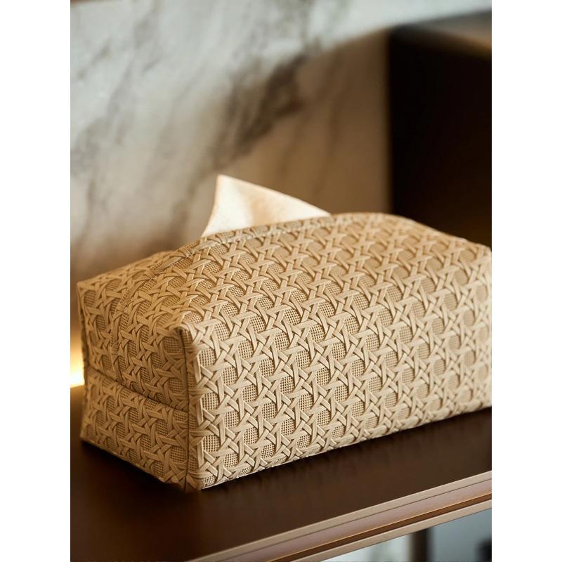 Artificial Rattan Tissue Box High-grade Home Light Luxury Living Room Bedroom Table Leather Paper Box Waterproof Moisture-proof