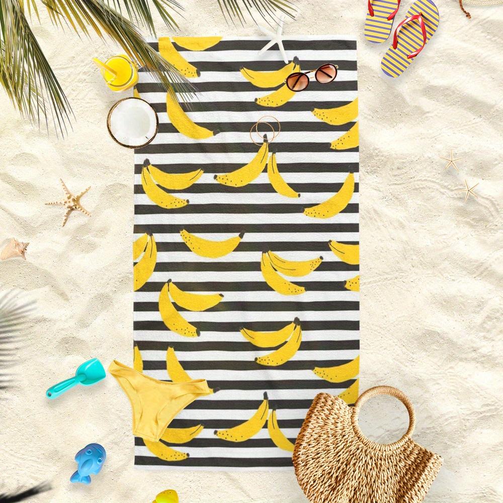 1pz Asciugamano da Spiaggia ad Asciugatura Rapida - Stampa Cartone Animato Banana e Strisce, Microfibra Super Assorbente, Leggero per Spiaggia, Piscina, Campeggio,