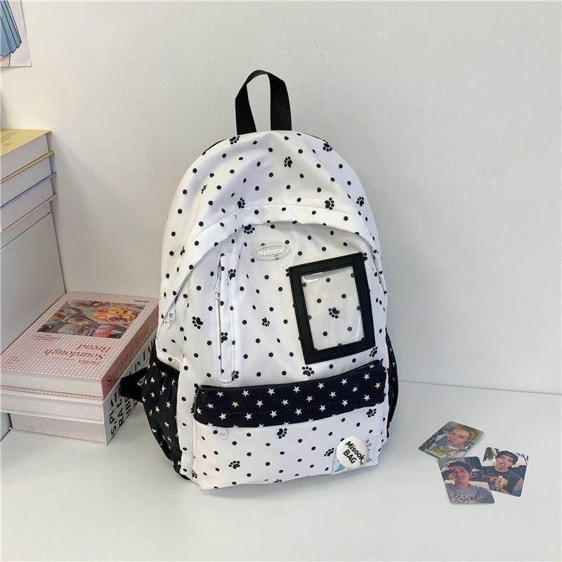Schoolbag Korean Version Ins Fashion Polka Dot Backpack Women's Two-dimensional Transparent Bar Millet Pain Bag Large Capacity Student Schoolbag