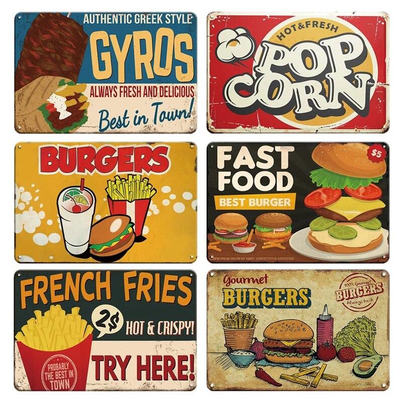 Burger Sign Best in Town 100% Beef BBQ Vintage Decor Hotdogs Kitchen Decorations Wall Plaque Retro Decor Vintage Food Sign